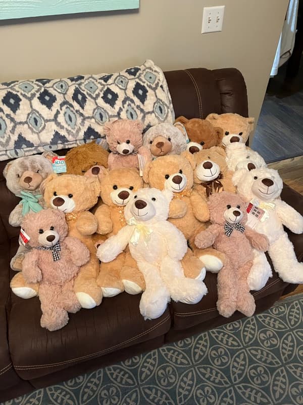 Weighted remembrance bears prepared for hospitals